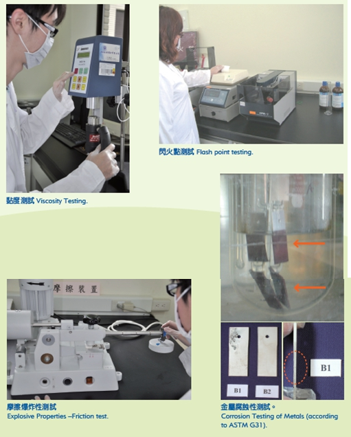 Viscosity Testing (picture 1) Flash point testing (picture 2) Explosive Properties-Friction test (picture 3) Corrosion Testing of Metals (according to ASTM G31) (picture 4)