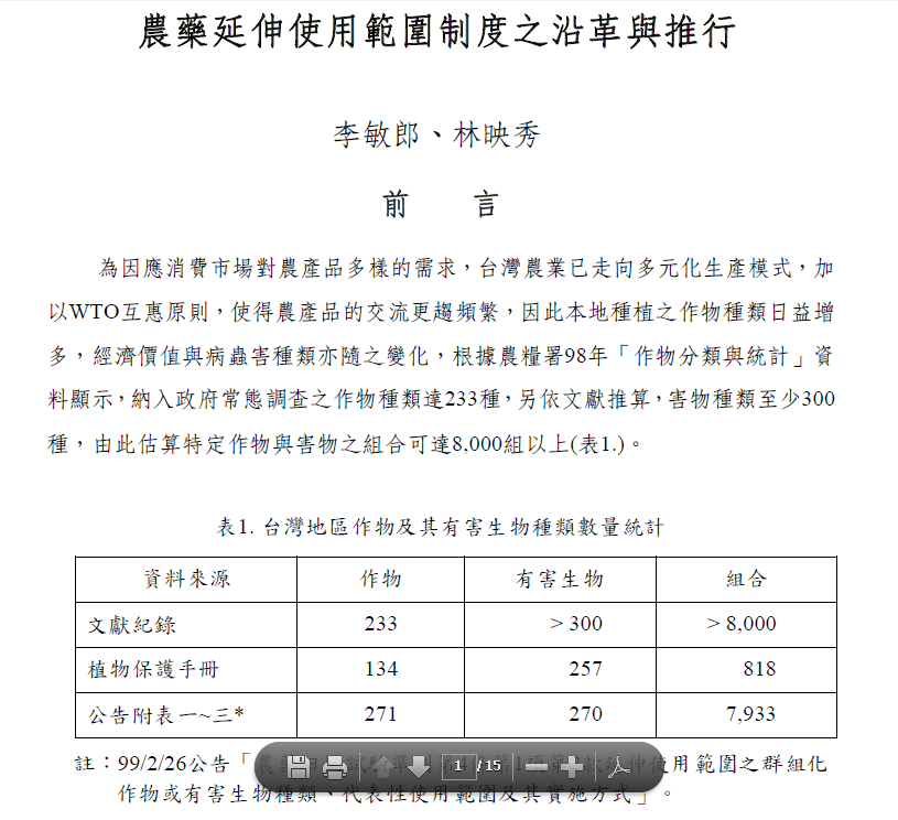 農藥延伸使用範圍制度之沿革與推行